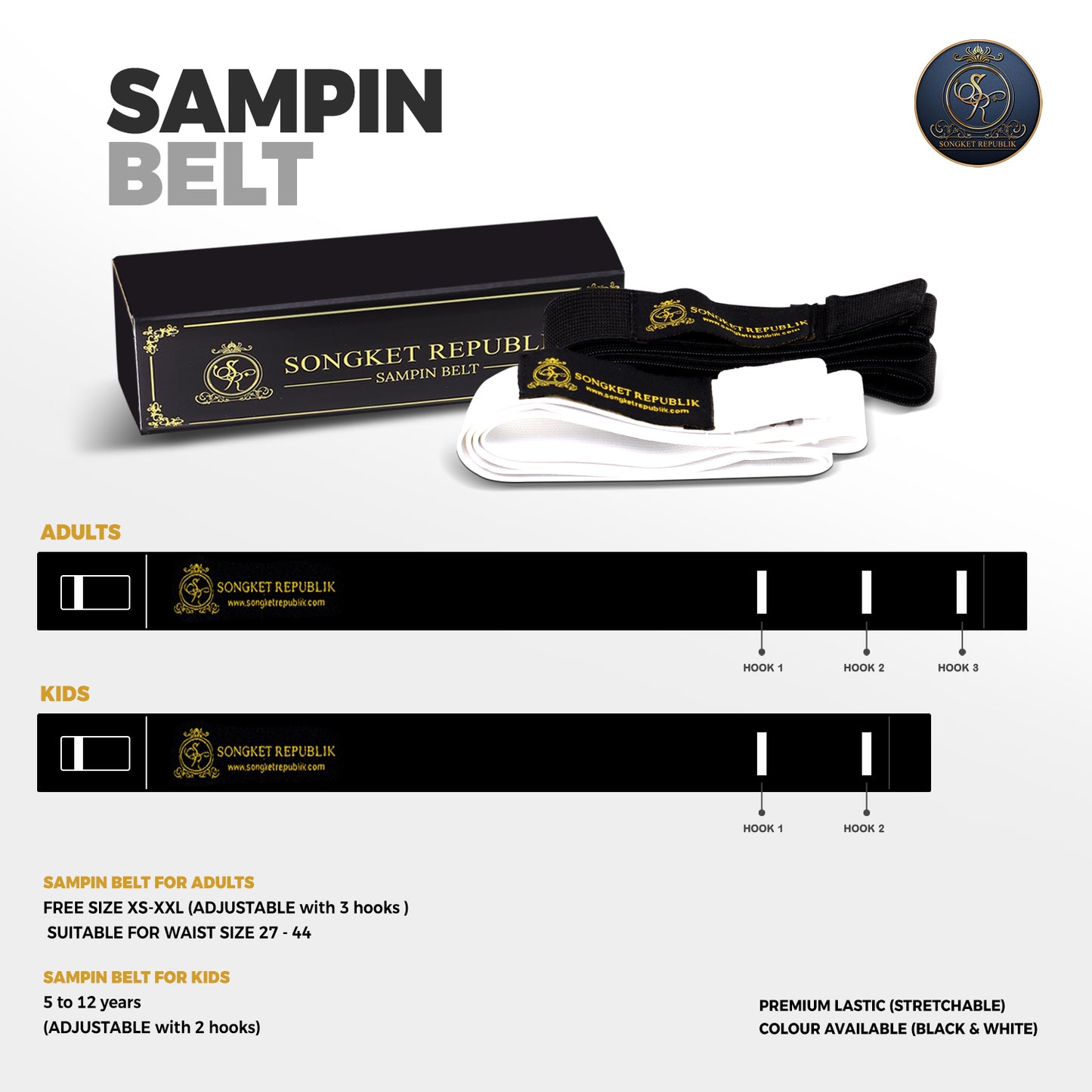 SAMPIN BELT - PREMIUM ADULT'S & KID'S | WHITE & BLACK