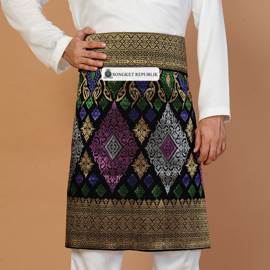 SAMPIN TENUN TANGAN HD PREMIUM - BLACK GOLD MULTI COLOUR