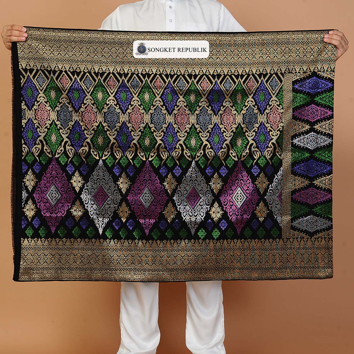 SAMPIN TENUN TANGAN HD PREMIUM - BLACK GOLD MULTI COLOUR