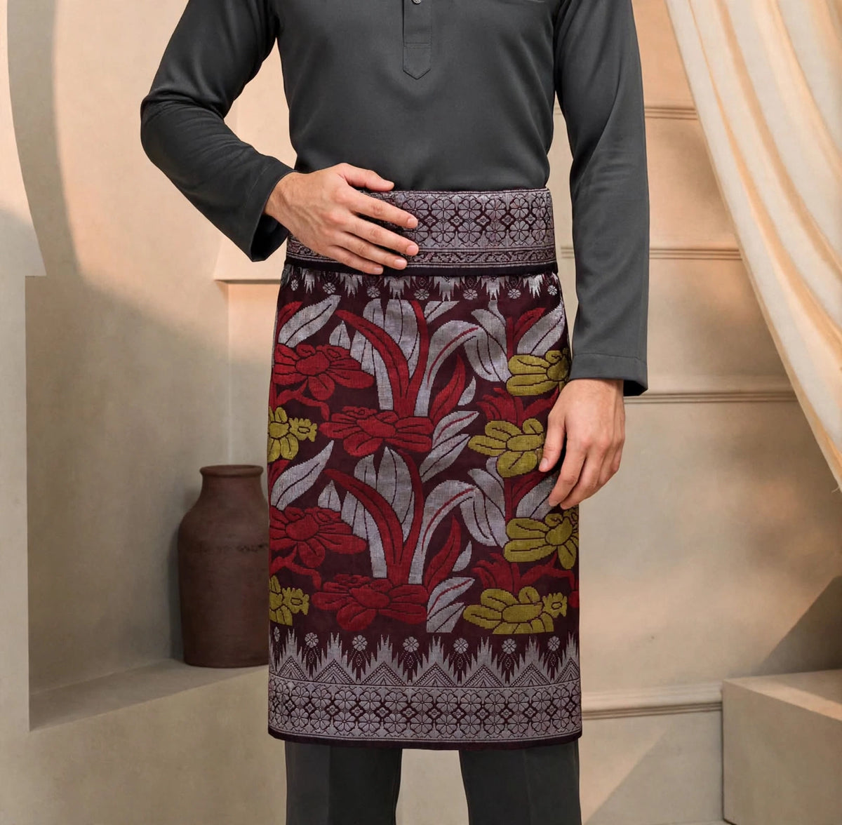 Sampin Tan Sri Burgundy Silver-8109
