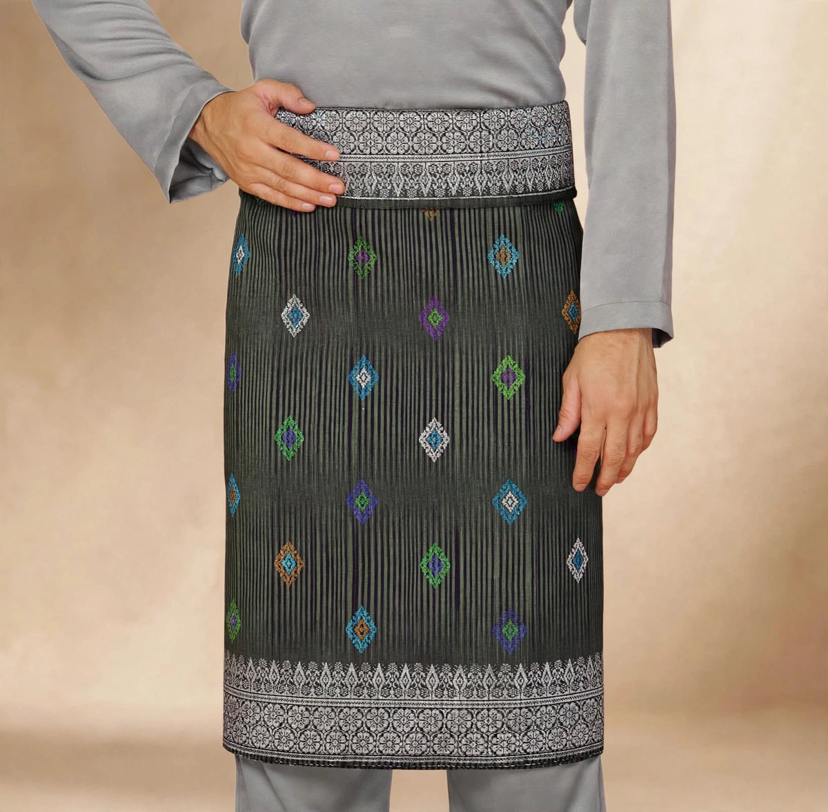 Sampin Johor Jalur Olive Grey-6058