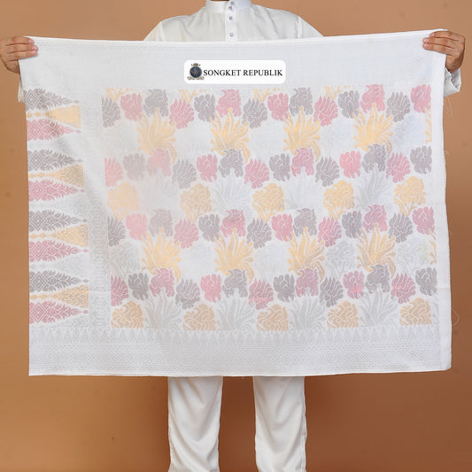 SAMPIN TENUN TANGAN TAN SRI - White Silver Peach Mix