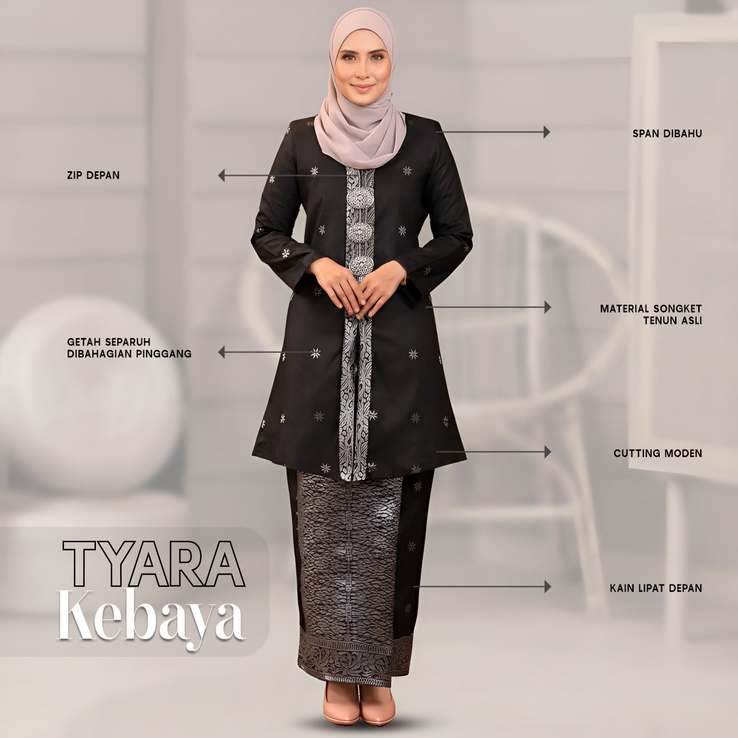KEBAYA TYARA BLACK SILVER-1001