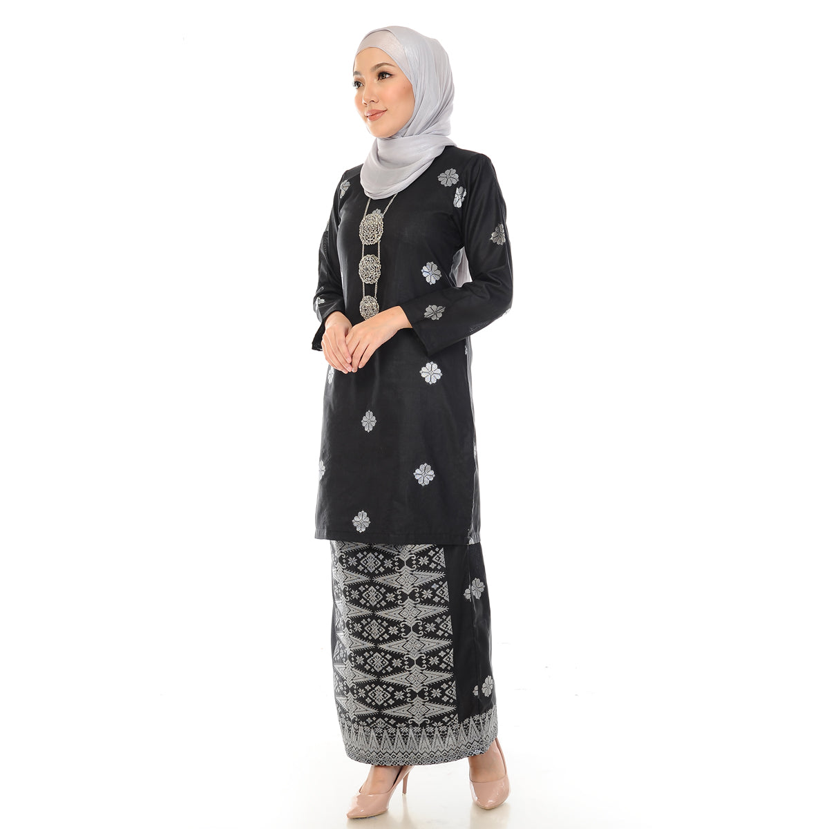 KURUNG MODEN AMEENA-BLACK SILVER