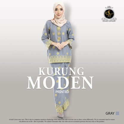 Kurung Moden (printed) - Grey