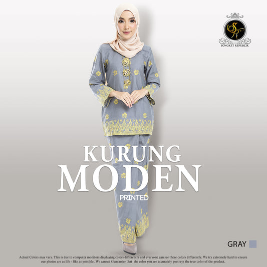 Kurung Moden (printed) - Grey