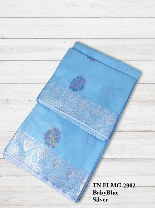 Songket Bunga Tona Flamingo Baby Blue Silvr-2002