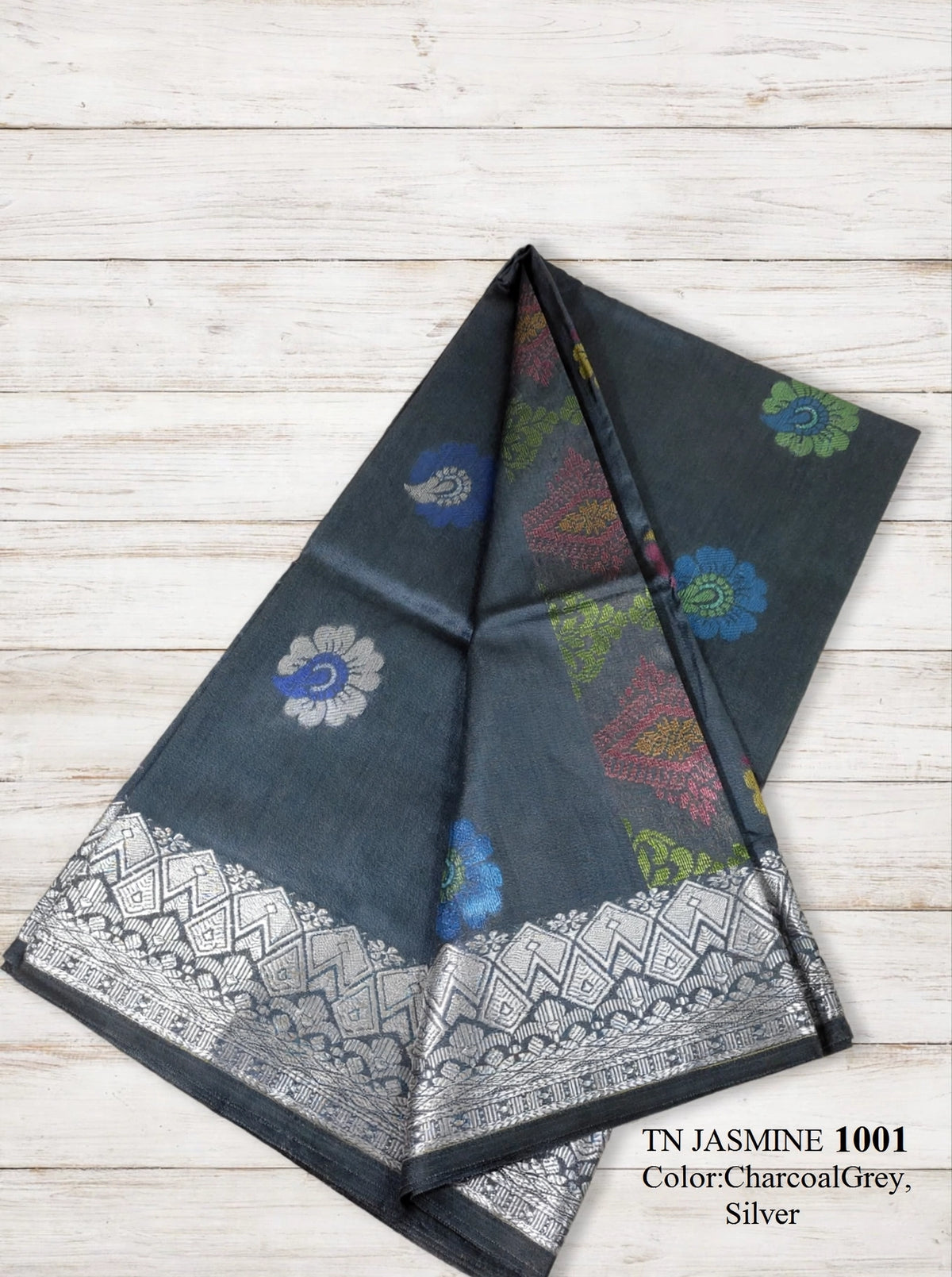 Songket Bunga Tona Jasmine Charcoal Grey-1001