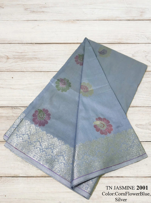 Songket Bunga Tona Jasmine Jalur Sky Blue Peach-2001