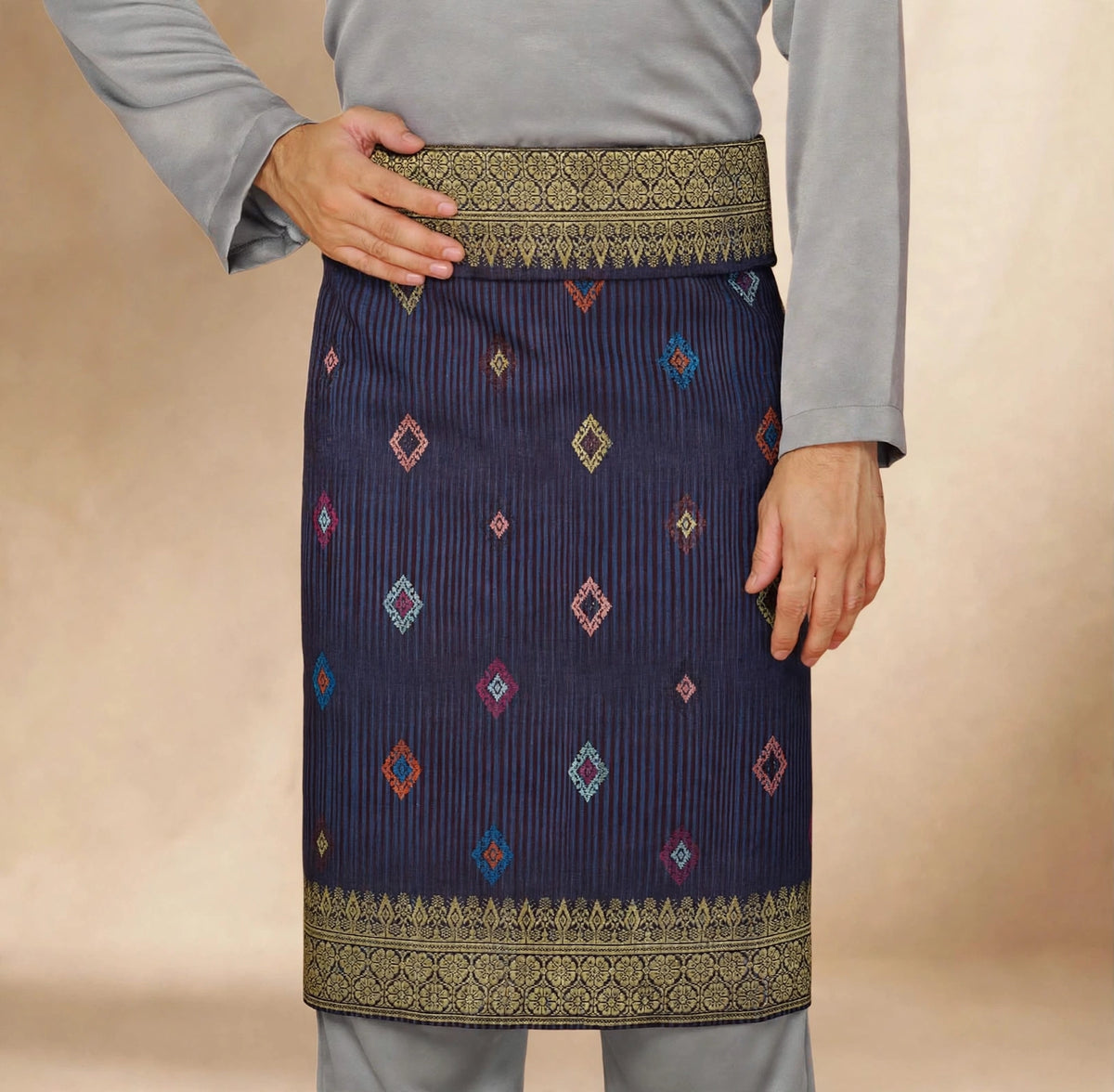 Sampin Johor Jalur Dark Brown Grey-6063