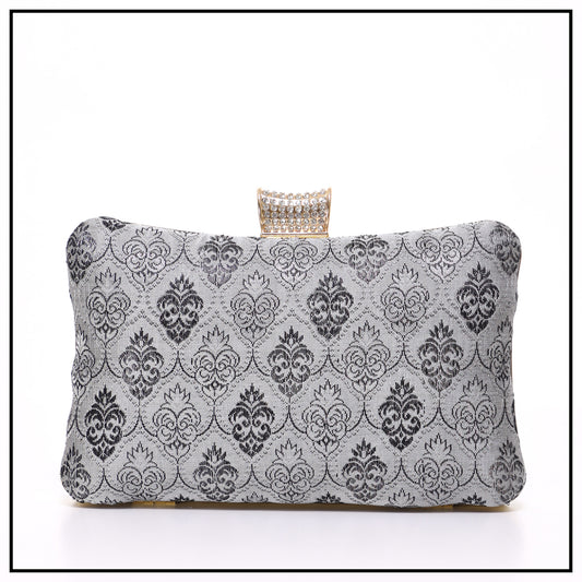 CLUTCH SONGKET HAND BAG - GREY BLACK