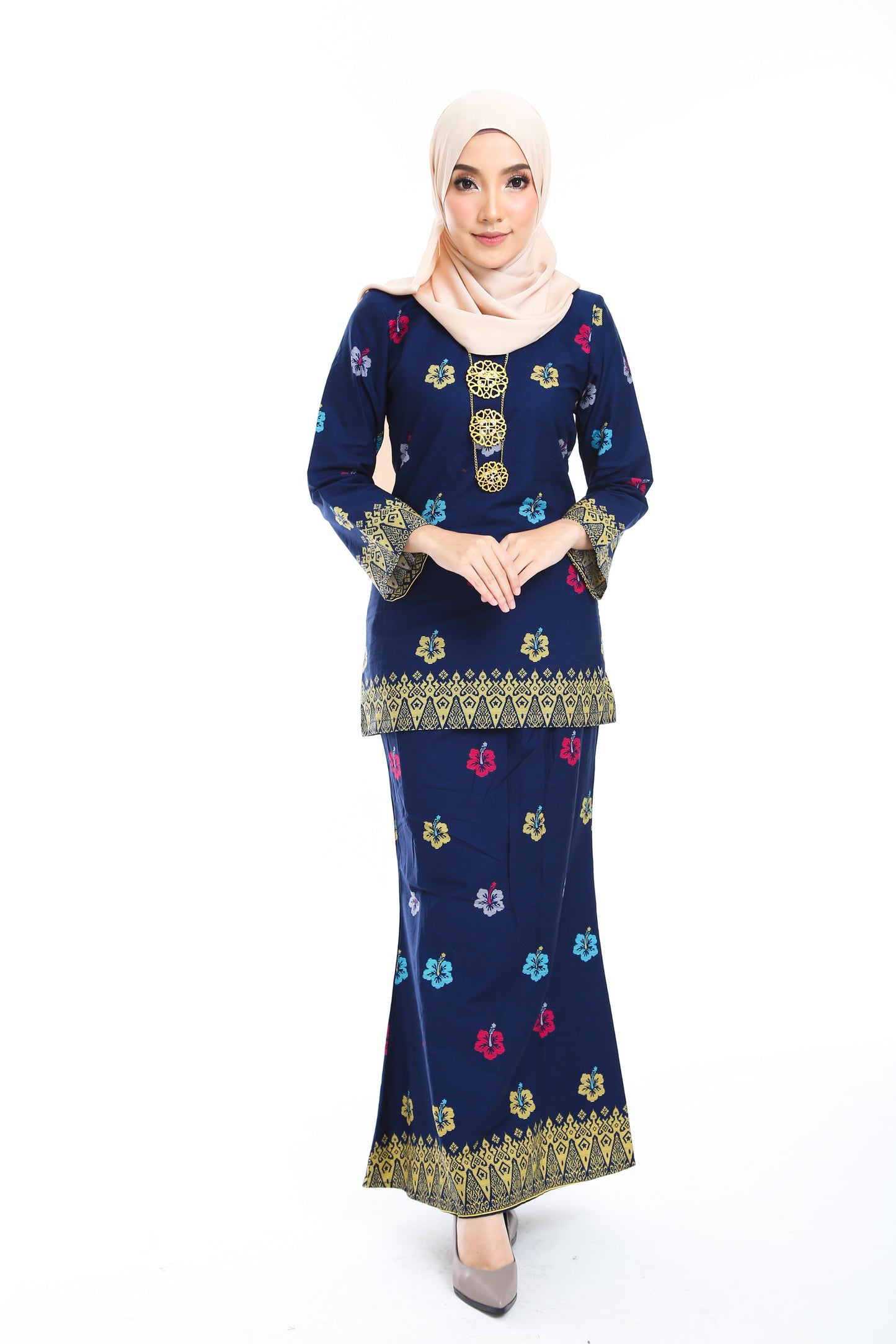 Kurung Moden (printed) - Navy Blue