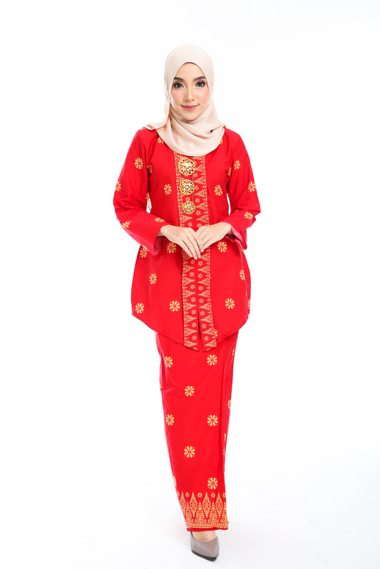 Haseena Baju Kebaya (printed) - Red