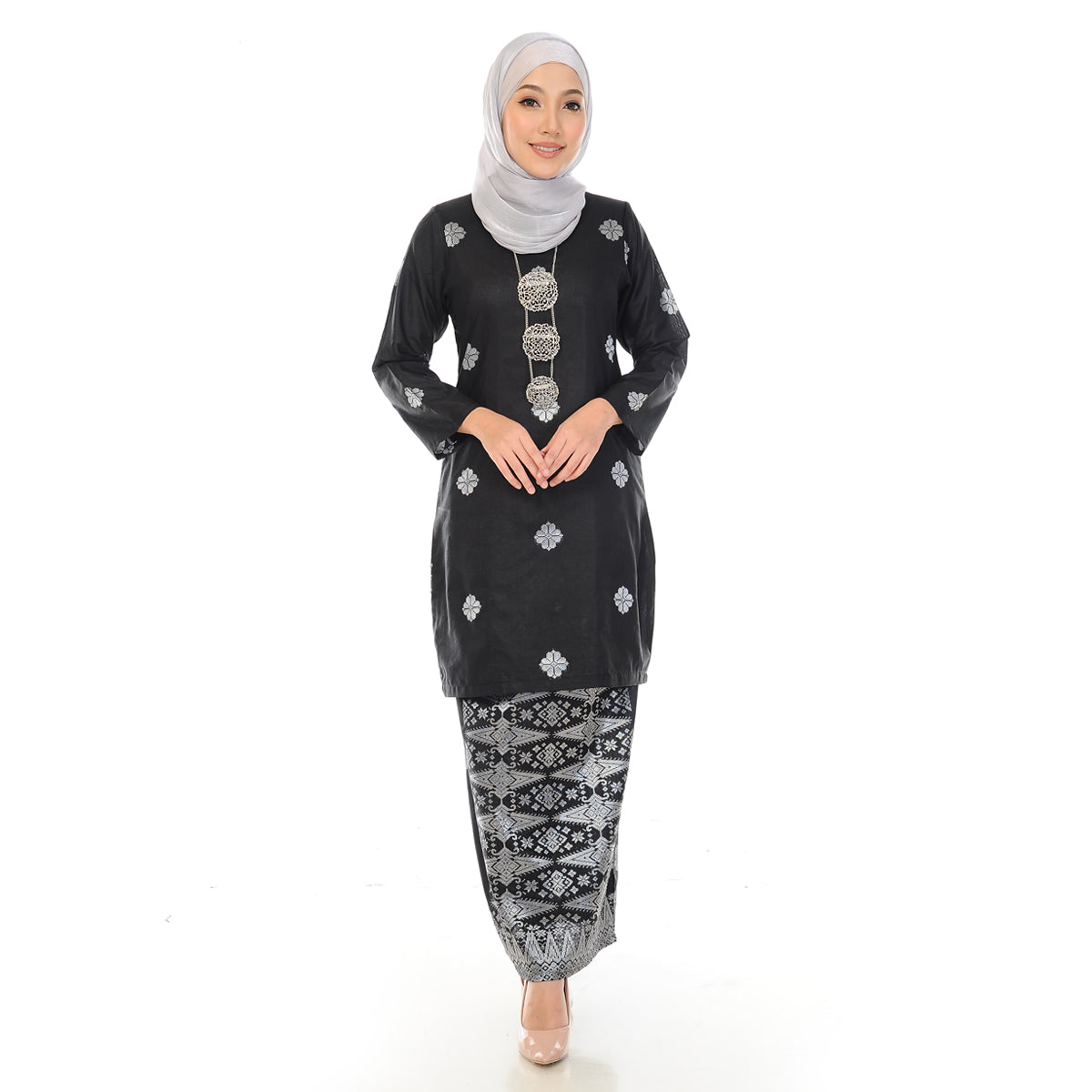 KURUNG AMEENA BLACK SILVER-5006