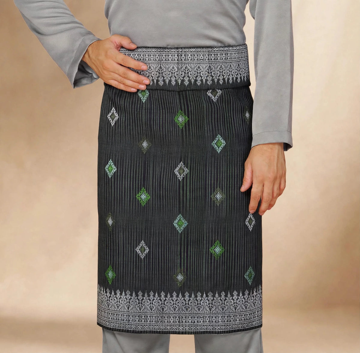 Sampin Johor Jalur Olive Grey-6059
