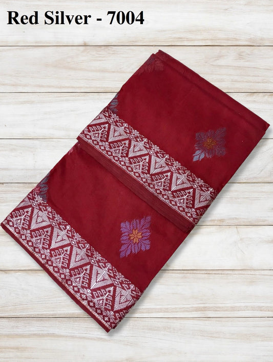 Songket Bunga Tona Diamond Red Silver-7004