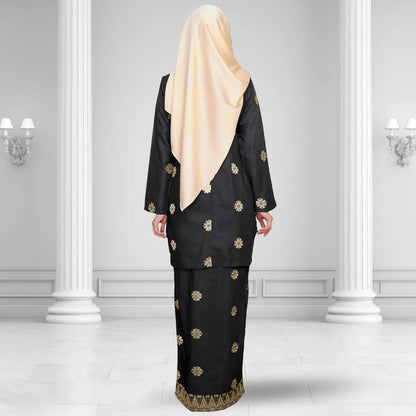 Songket Republik Auliya Kurung Moden - Black Gold