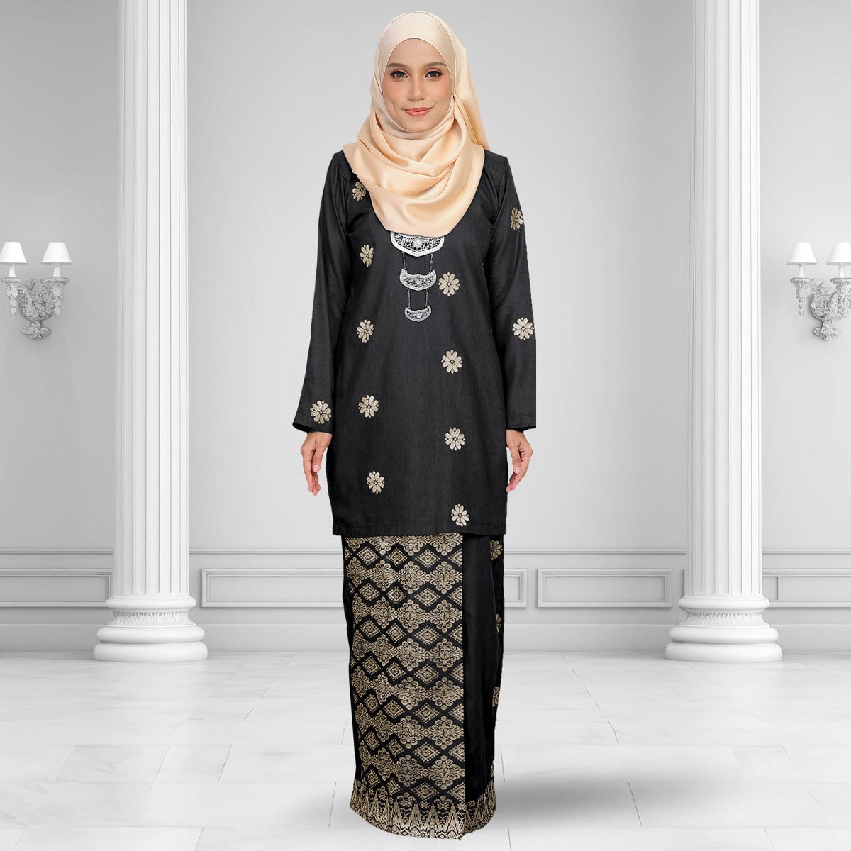 Songket Republik Auliya Kurung Moden - Black Gold