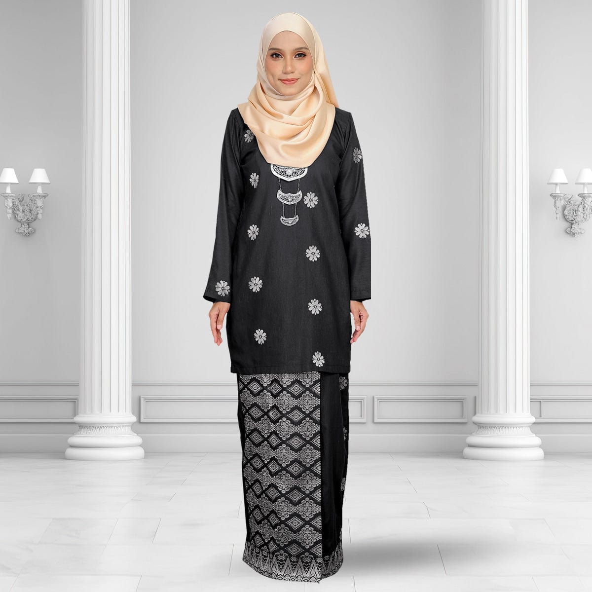 Songket Republik Auliya Kurung Moden - Black Silver