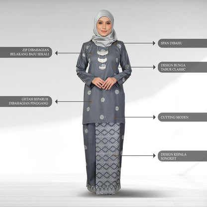 Songket Republik Auliya Kurung Moden - Black Silver