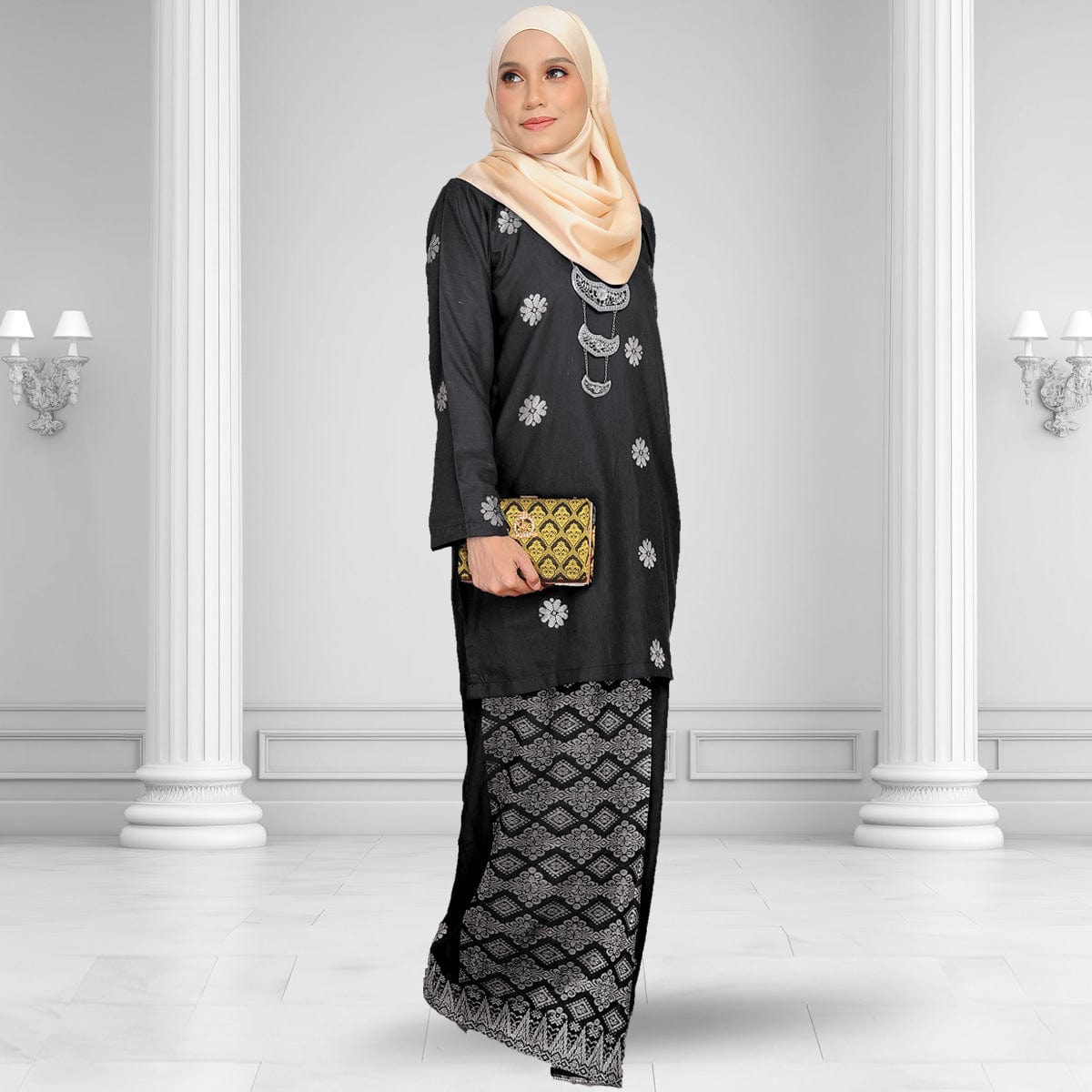 Songket Republik Auliya Kurung Moden - Black Silver