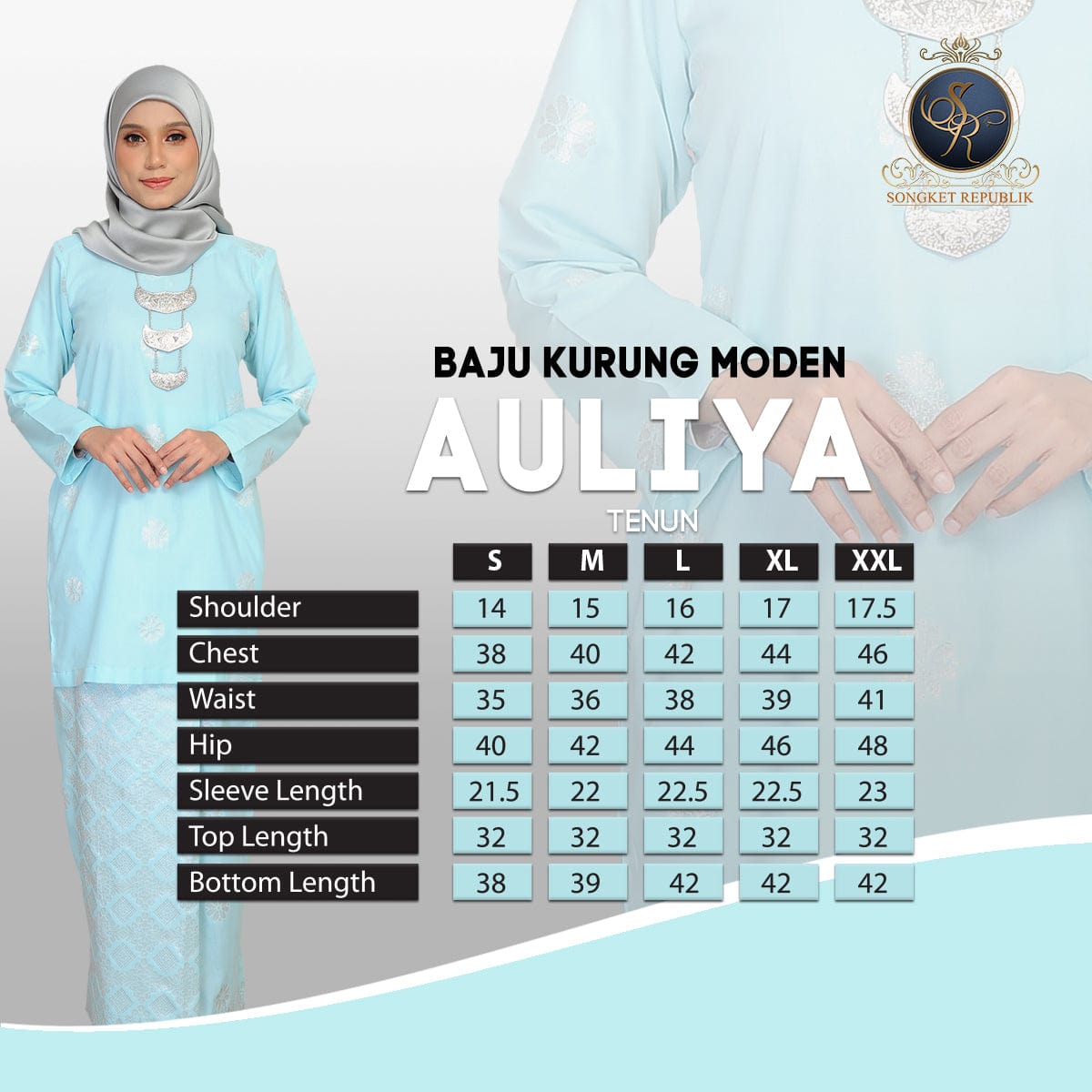 Songket Republik Auliya Kurung Moden - Emerald Green