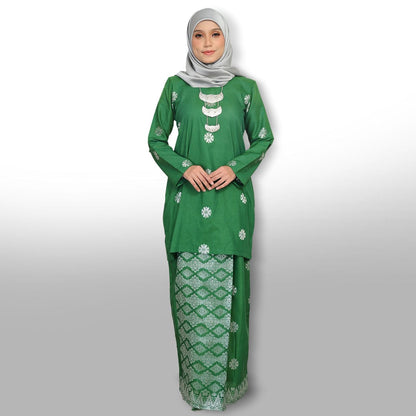 Songket Republik Auliya Kurung Moden - Emerald Green