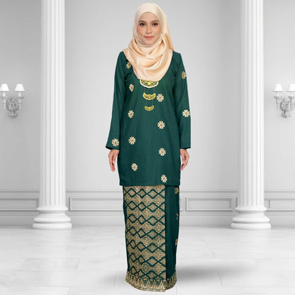 Songket Republik Auliya Kurung Moden - Emerald Green Gold