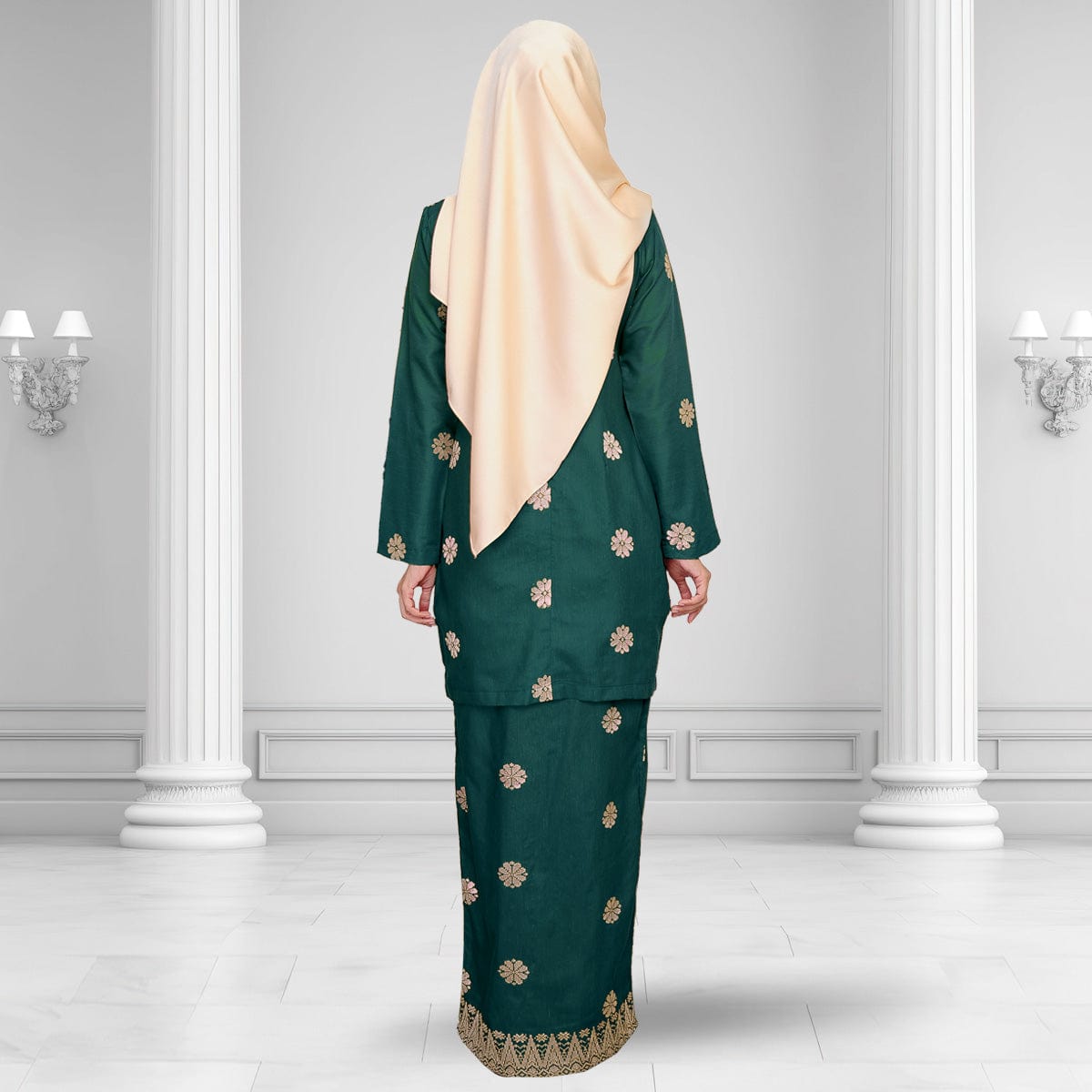 Songket Republik Auliya Kurung Moden - Emerald Green Gold