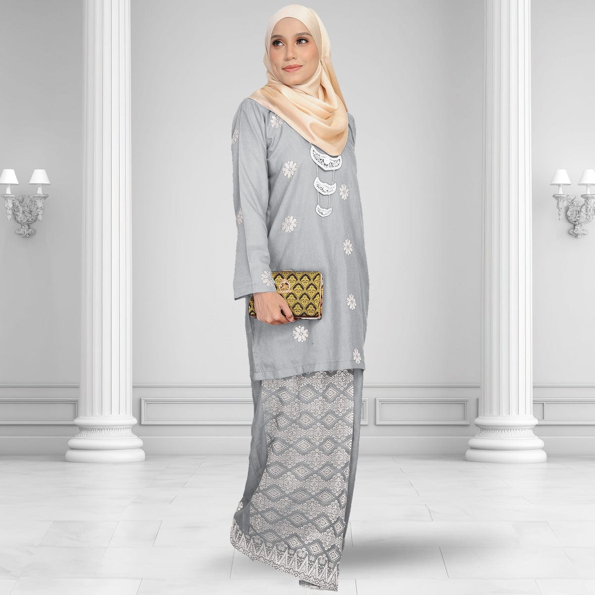 Songket Republik Auliya Kurung Moden - Grey Silver