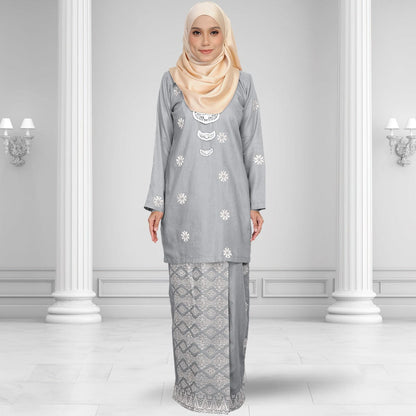 Songket Republik Auliya Kurung Moden - Grey Silver