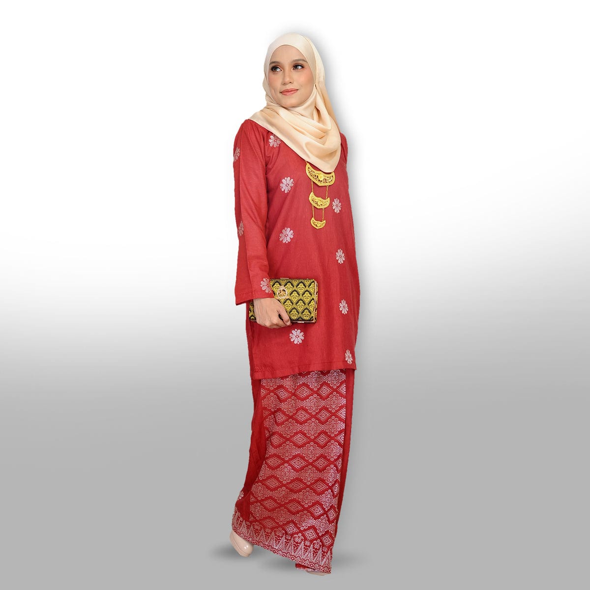 Songket Republik Auliya Kurung Moden -Maroon