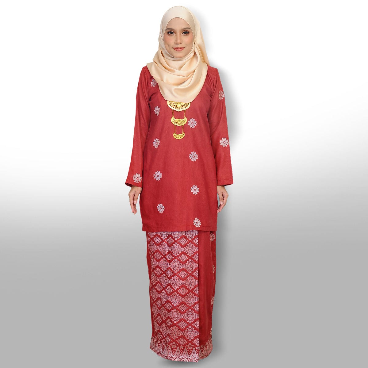 Songket Republik Auliya Kurung Moden-Maroon