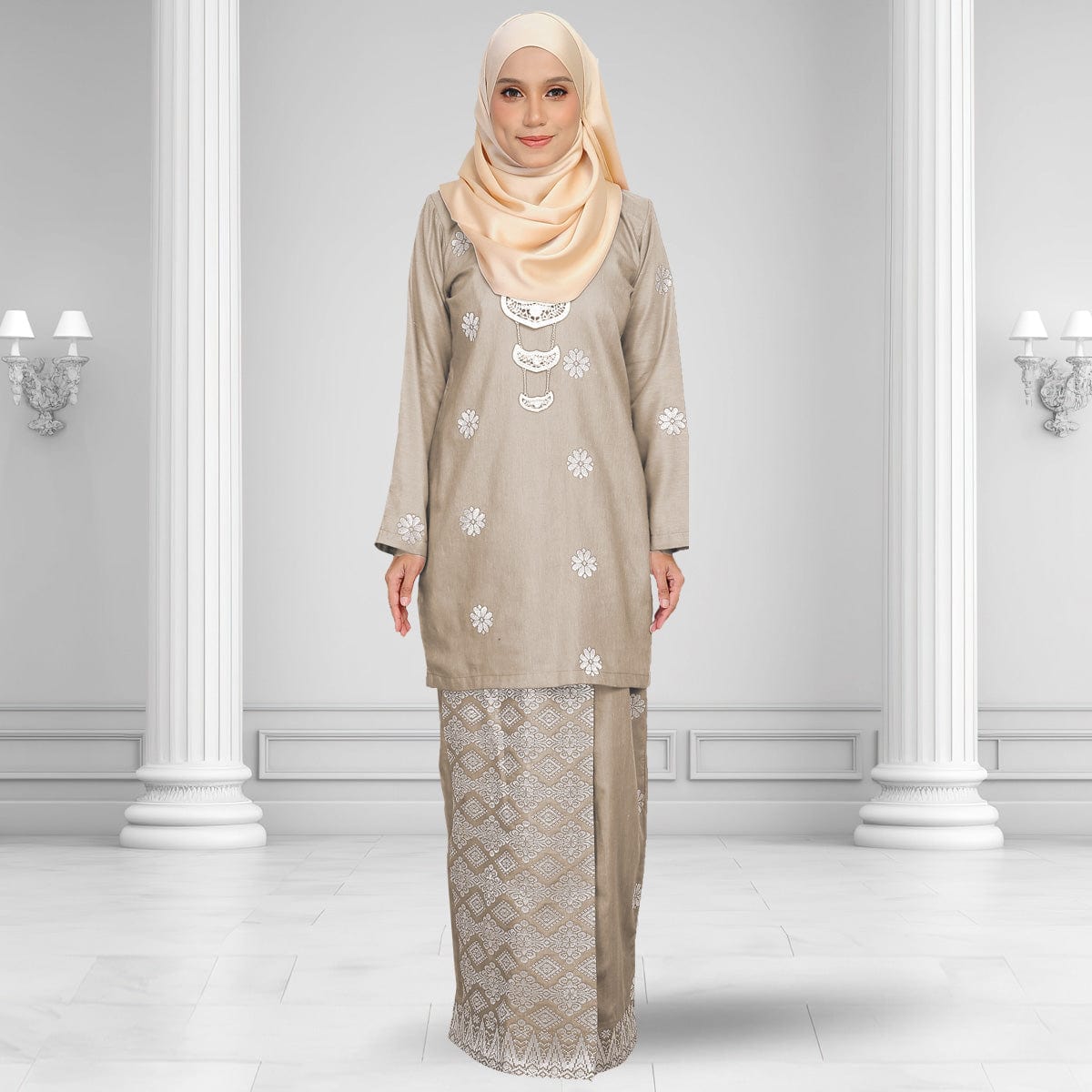 Songket Republik Auliya Kurung Moden - Nude Silver