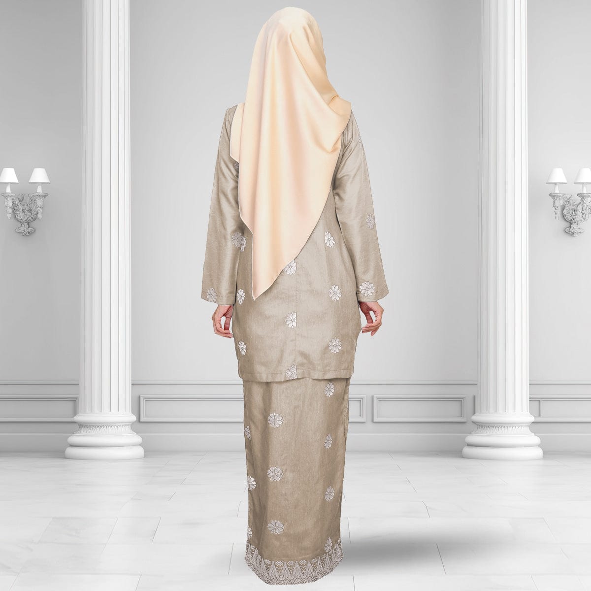 Songket Republik Auliya Kurung Moden - Nude Silver