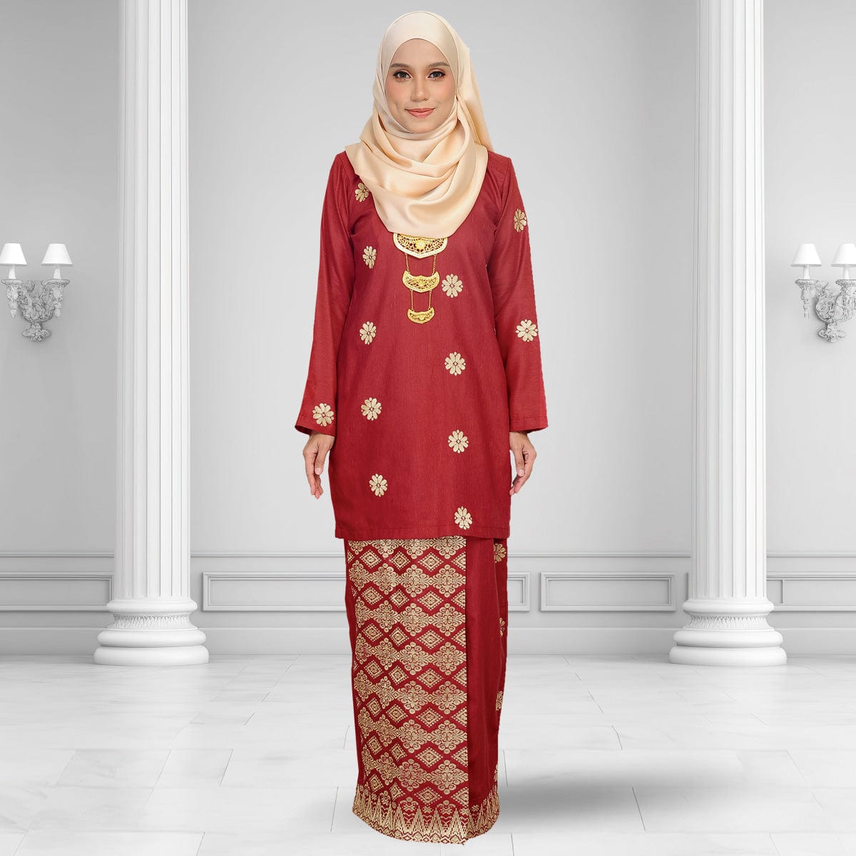 Songket Republik Auliya Kurung Moden - Red Gold