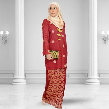 Songket Republik Auliya Kurung Moden - Red Gold