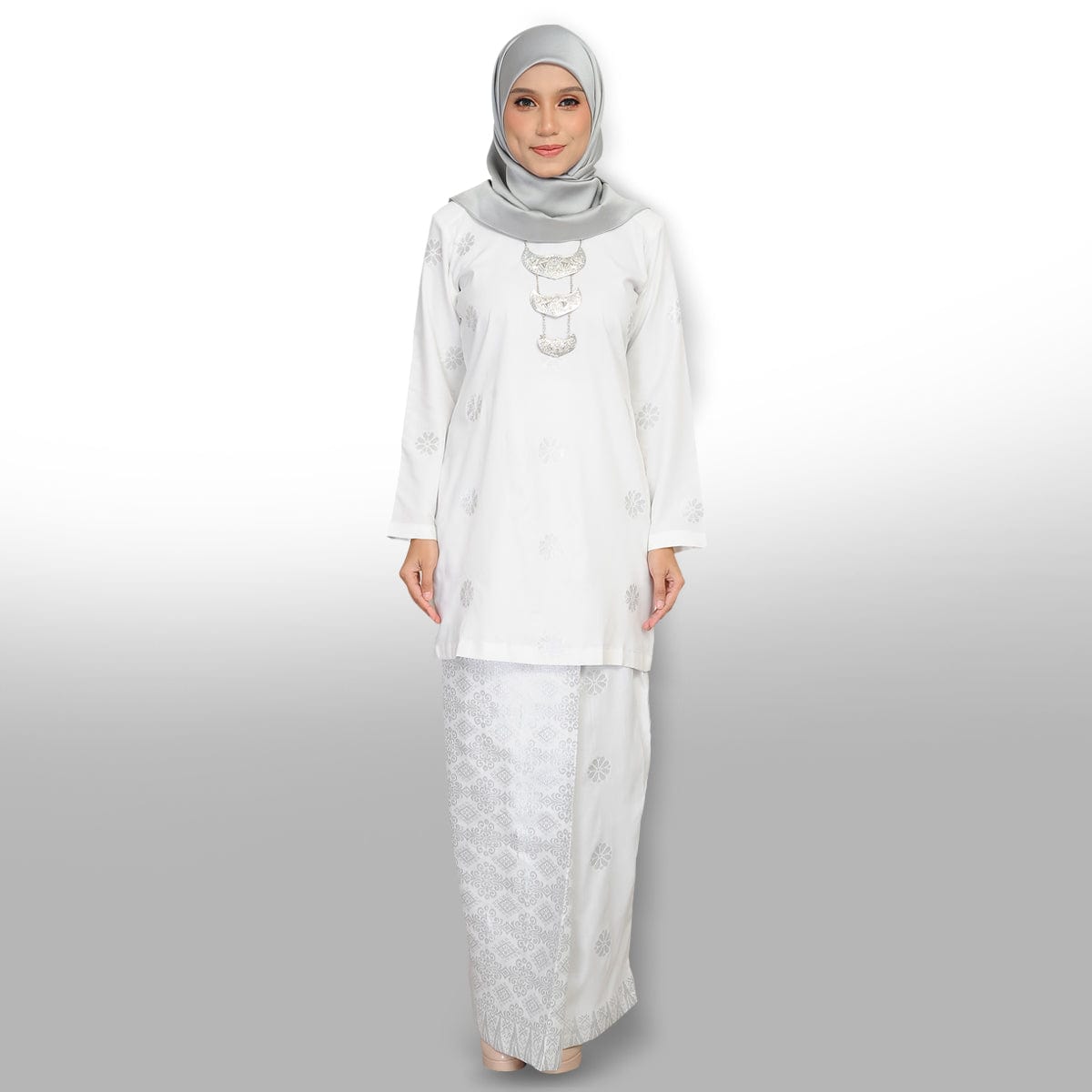 Songket Republik Auliya Kurung Moden-White