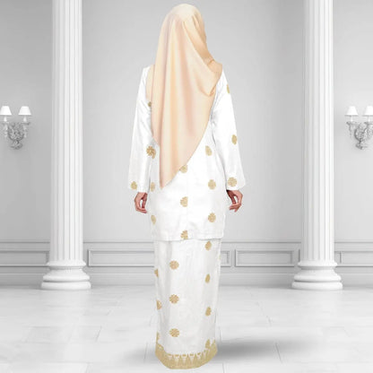 Songket Republik Auliya Kurung Moden - White Gold