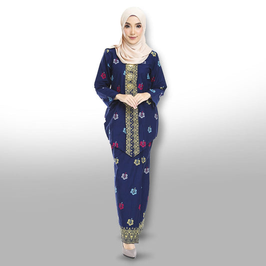 Songket Republik Haseena Baju Kebaya (printed) - Navy Blue