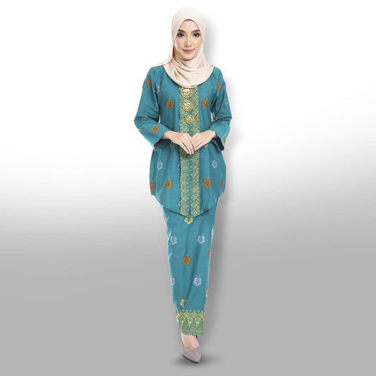 Songket Republik Haseena Baju Kebaya (printed) - Turquoise