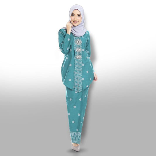 Songket Republik Haseena Baju Kebaya (printed) - Turquoise