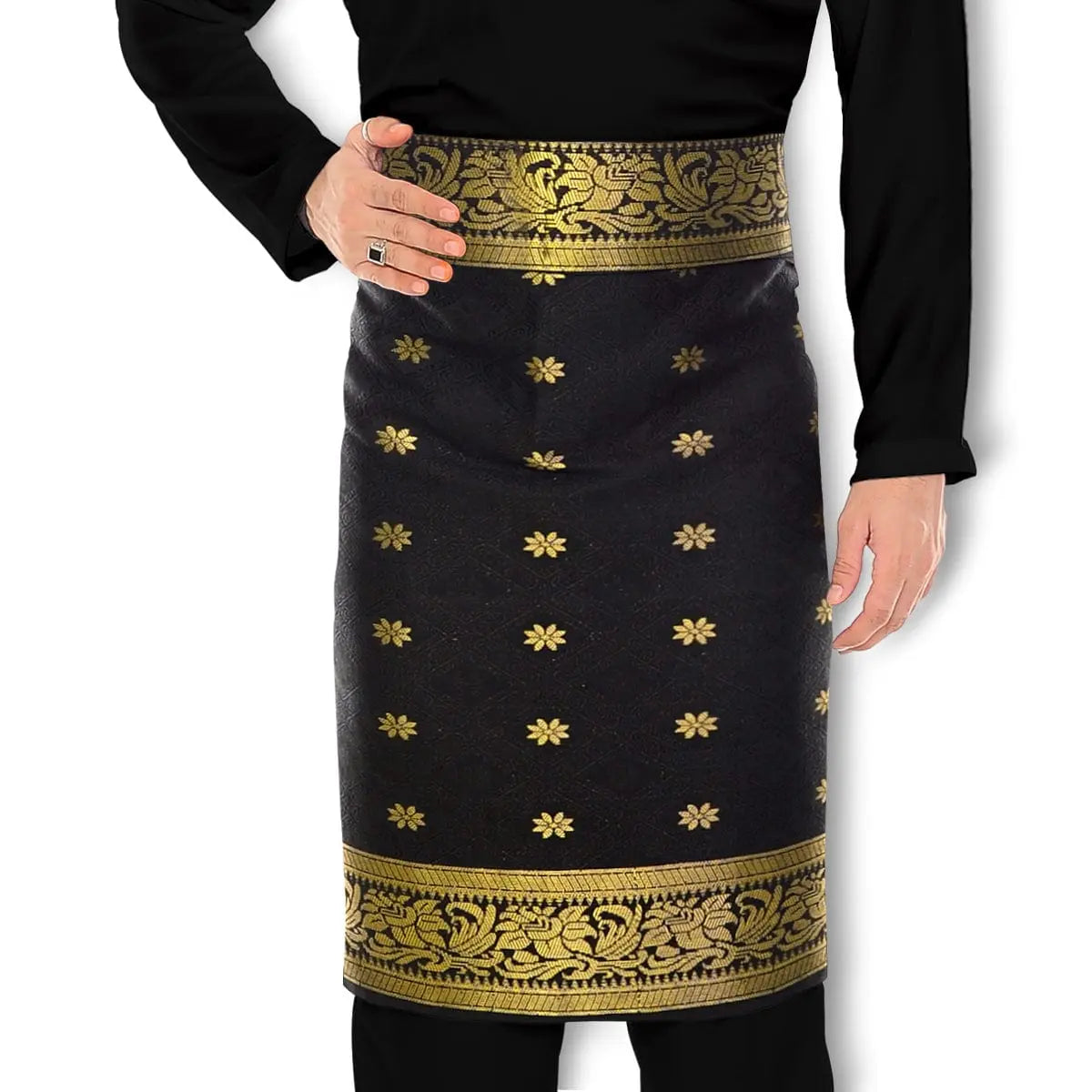 Songket Republik Sampin Bunga Tabur Klasik - (Black Gold)