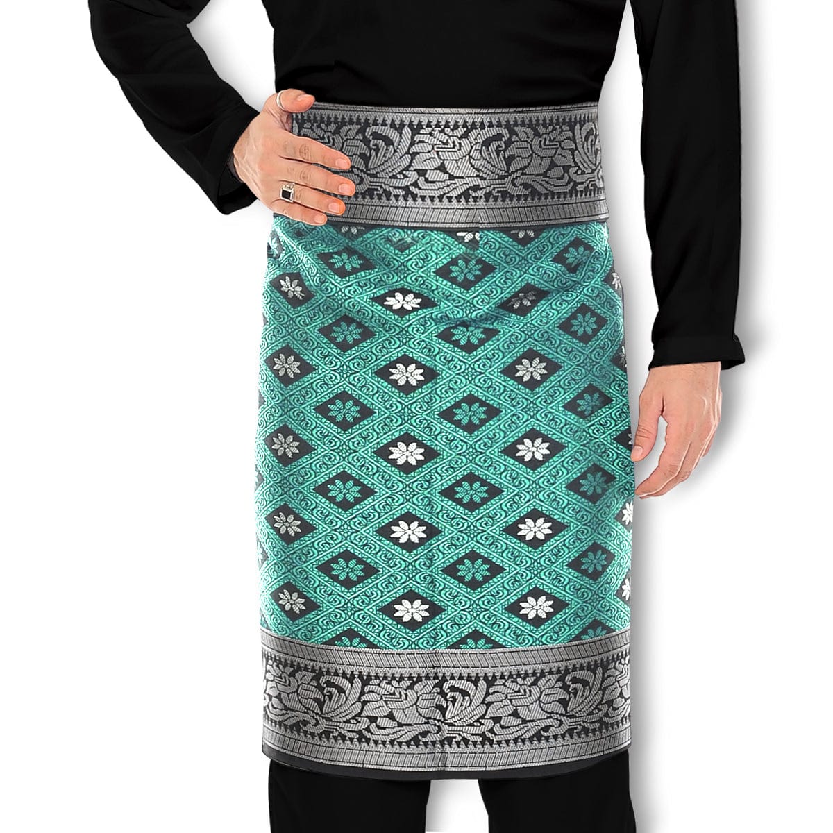 Songket Republik Sampin Bunga Tabur Klasik - (Bright Mint Silver)