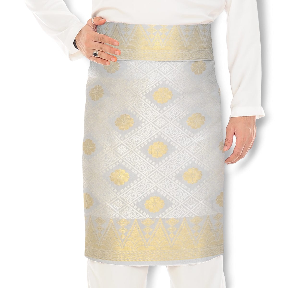 Songket Republik Sampin Bunga Tabur Klasik - (Light Grey Gold)