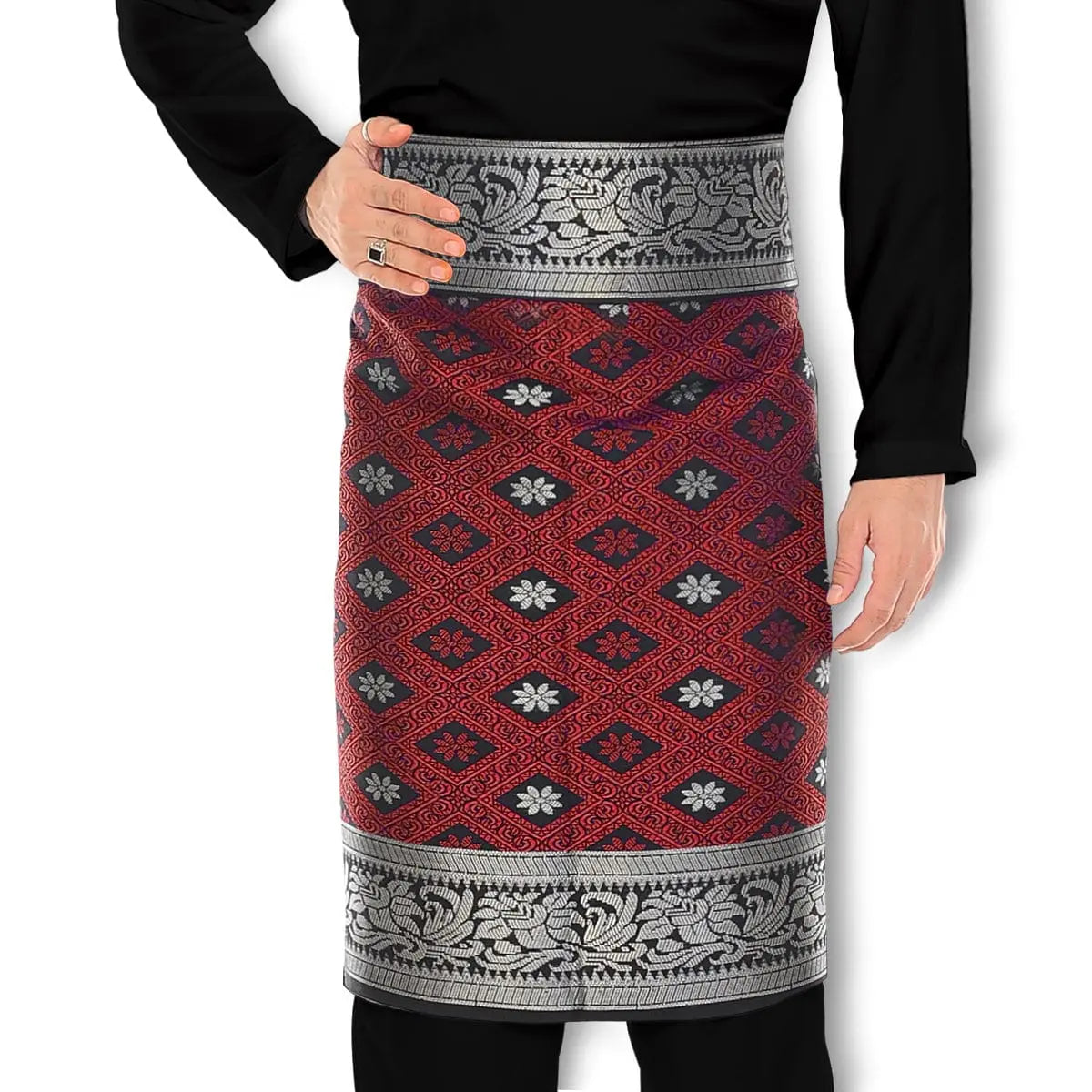 Songket Republik Sampin Bunga Tabur Klasik - (Maroon Silver)